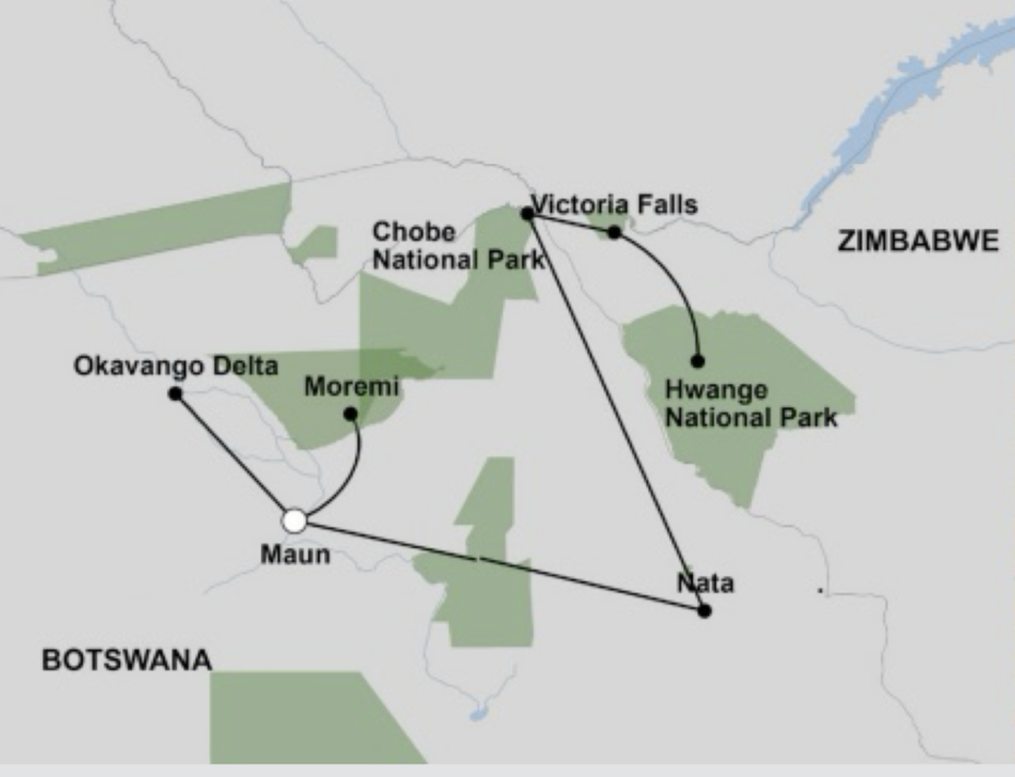 Botswana Zimbabwe Wildlife Breakaway Route Map